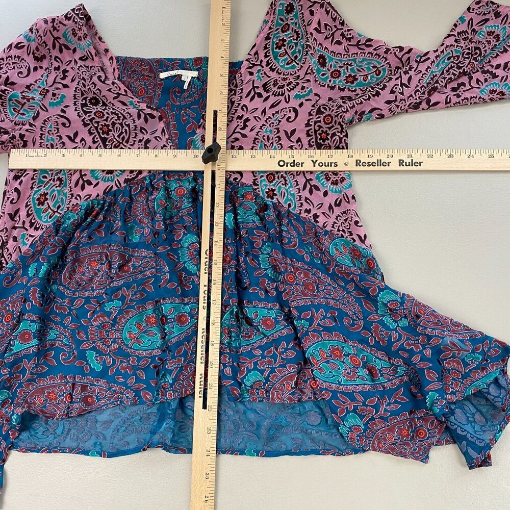 Floreat Anthropologie Top Small Valo Boho Paisley Burnout Bell Sleeve Silk Bld - Picture 9 of 13